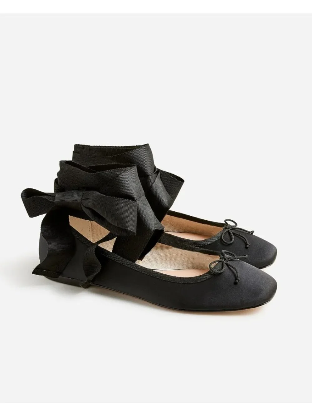 J. Crew Women's Quinn Lace-up Ballet Flats in Satin Size 10 Black Ankle Wrap